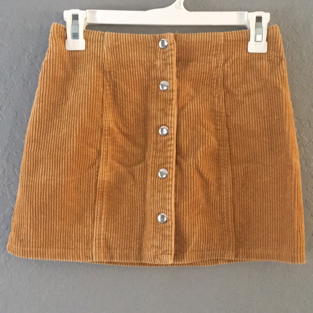 Light brown corduroy button down mini skirt
